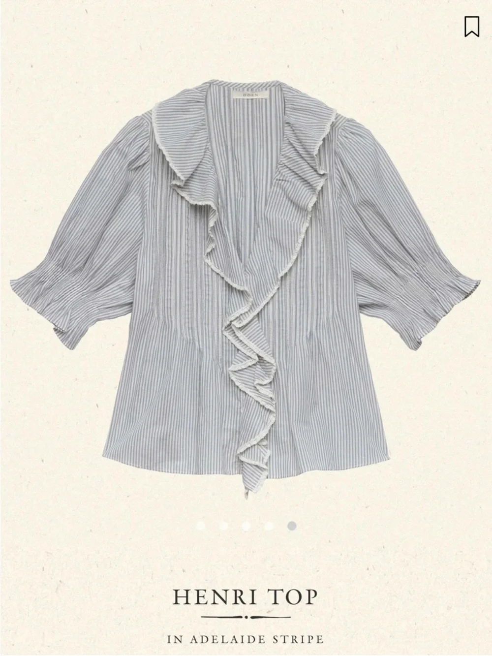 Doen Henri Cotton Ruffle Trim Pintuck Short Puff Sleeve Top Adelaide Stripe Blue